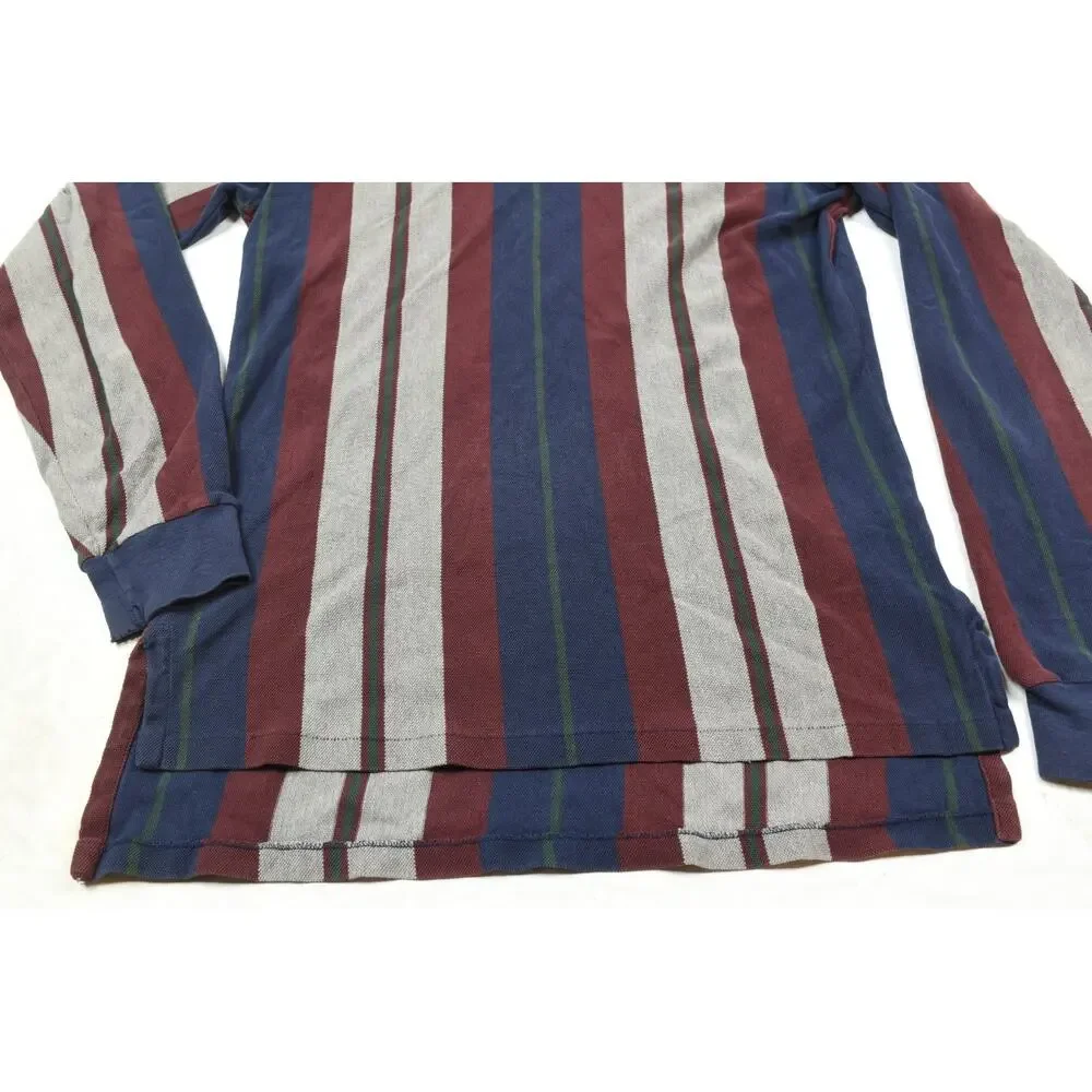 Vintage Polo Ralph Lauren Polo Shirt Mens Medium Maroon Blue Stripe Long Sleeve